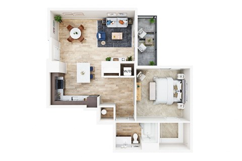 Floor plan for 1 bed, 1 bath, 881 sqft